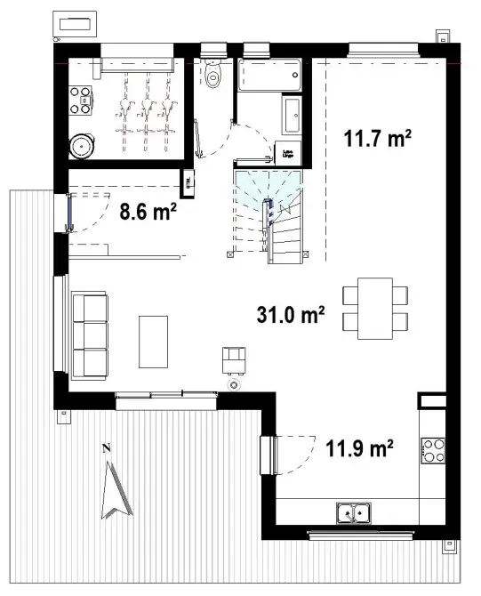 plan rez de chaussee maison sur mesure bois enduit saint nazaire